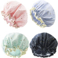 TCOTBE 4 Pieces Shower Caps for Women, Double layer shower cap, Elastic Reusable Bathing Hair Cap Environmental Protection Hair Bath Caps,PEVA Adult Bathing Cap Bath Hair Cover