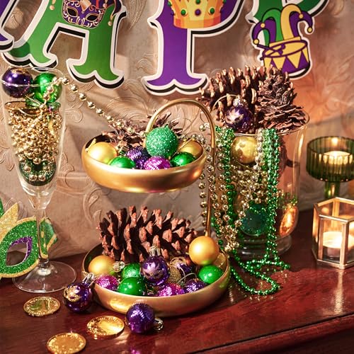 Mini Mardi Gras Holiday Ornaments Set - Purple, Green, Gold, 25 Pieces