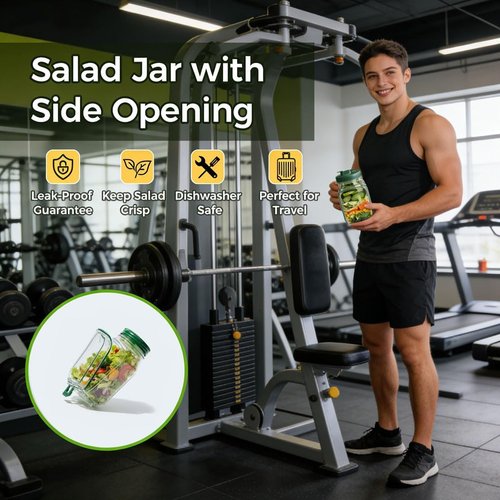 Portable Salad Jar by [Brand Name] - Leakproof Dressing Container, Removable Lid Converts to Bowl, Food Grade, Dishwasher Safe