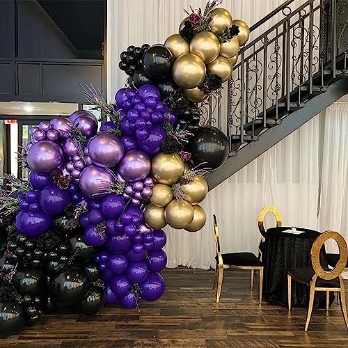 Purple and Black Balloons Set - 12 Inch Metallic Latex Confetti Party Decor - Variation: Purple Black