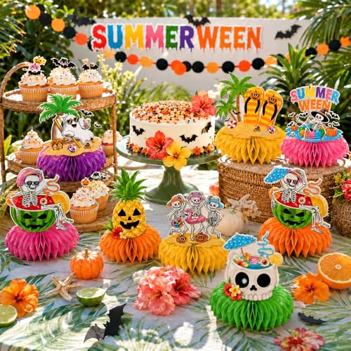 Summerween Halloween & Summer Pool Honeycomb Centerpieces - Tropical Beach Party Decor