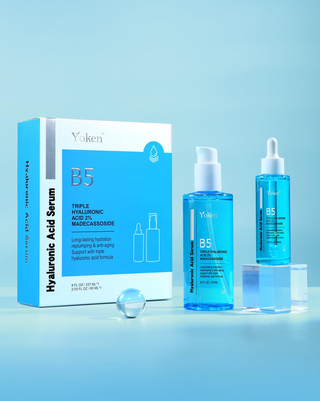 Yoken Hyaluronic Acid Serum - EWG Verified Hydrating Facial Serum with Vitamin B5 | 8 + 2 fl oz