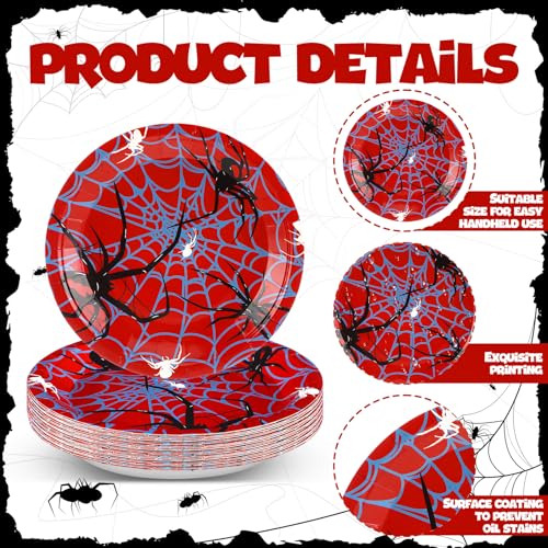Disposable Spider Web Paper Plates - 7 Inch, 60 Pcs, Festive Party Dinnerware - Variation: Spider