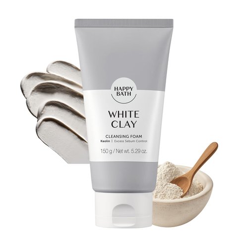 HAPPY BATH White Clay Facial Cleanser, Natural Deep Pore Cleanser, Combination to Oily Skin, Korean Foaming Face Wash, Gentle Formula for Daily Use, 5.29 Fl Oz.