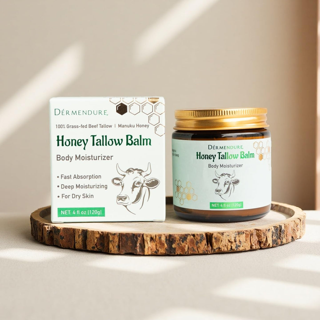 Whipped Honey Tallow Balm for Skin – 100% Grass-Fed beef Tallow, Manuka Honey, Body Butter, Dry Skin Cream, Natural Moisturizing Cream for Dry, Sensitive Skin, Eczema & Body Care, 4 oz