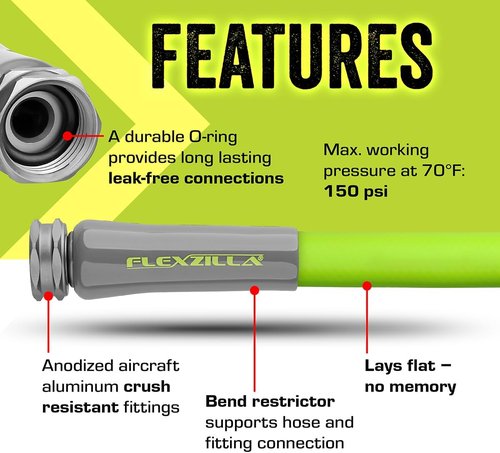 Flexzilla Garden Hose - 5/8" x 50 ft. Lightweight, Durable, All-Weather Water Hose with Leak-Free Connections