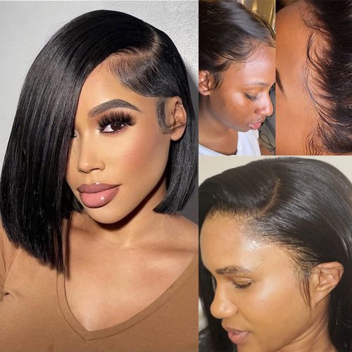 Short Bob Wig Human Hair 13x4 Frontal Bob Wigs 180% Density Glueless Wigs Pre Plucked Short Bob Wigs for Black Women (10 inch)