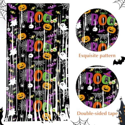 Halloween Foil Fringe Curtains - 2 Pack Black, Orange, Purple Tinsel Party Decorations