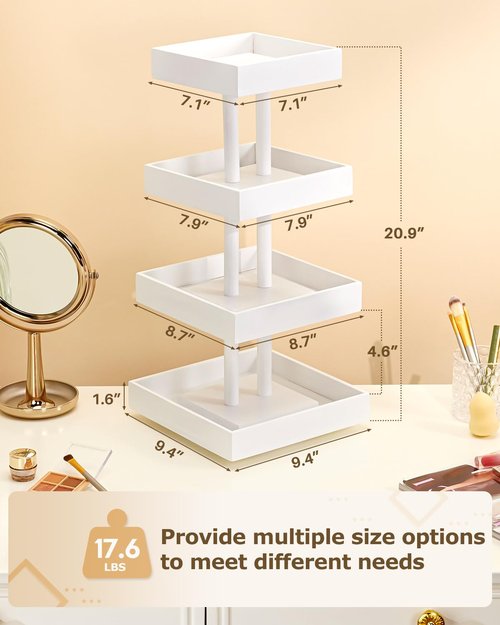 Homde Nail Polish Display Stand and Storage: 360 Degree Rotating Bamboo Rack Organizer, 4 Tier Makeup Holder for Fast Access on Countertop or Vanity for Girls & Women,White