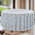Ridhi Hand Block Print Cotton Round Tablecloth 90 Inch - Light Steel Blue