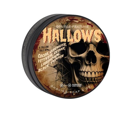 Barrister and Mann Shaving Soap | Luxury Dense, Rich & Creamy Lather Tallow Wet Shave Puck Bar Notes of Vetiver, Oakmoss, Pepper, Cocoa, Labdanum, Cedar | Grooming Routine for Men 4 Oz (Hallows)