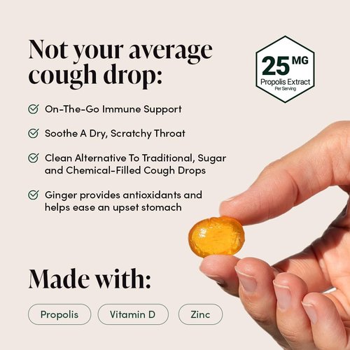 Beekeeper's Naturals Honey Ginger Lemon Cough Drops - Immune Support with Vitamin D & Zinc | 24 Count