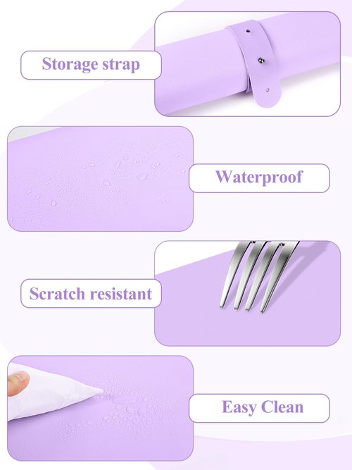 (MAT ONLY) Nail Art Table Mat, Foldable Nail Art Hand Rest Pad for Nail Arm Rest Cushion, Soft Microfiber Leather Nail Mat, Manicure Pad Nail Table Pad Desk Mat for Nail Technician Salon Home (Purple)