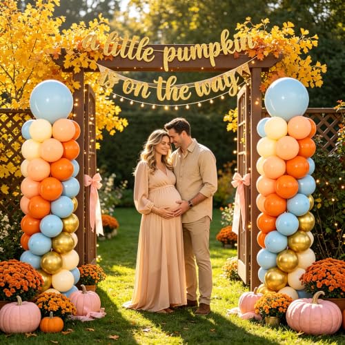 Fall Balloon Column Kits 2 Sets - Blue, Orange, Gold, Beige Thanksgiving Decorations with Stand & Accessories