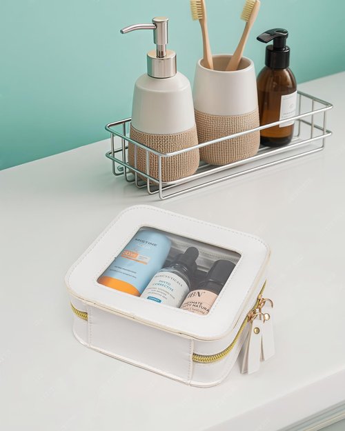 LETGO Mini Makeup Bag,Clear Makeup Bag Cute Travel Makeup Case Pouch Purse Essentials Car Accesories for Women,Travel Essentials Organizers (White, Mini)