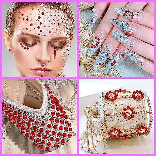 Self-Adhesive Rhinestone Face Gems Set - Red 3/4/5/6mm, 1799 Pcs, Makeup & Body Decoration - Variation 01.a-Red-3/4/5/6mm