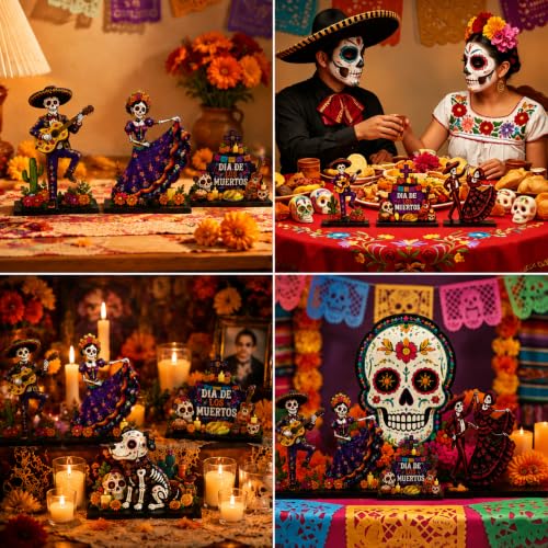 6 Pcs Day of the Dead Wooden Centerpieces - Sugar Skull Table Decor