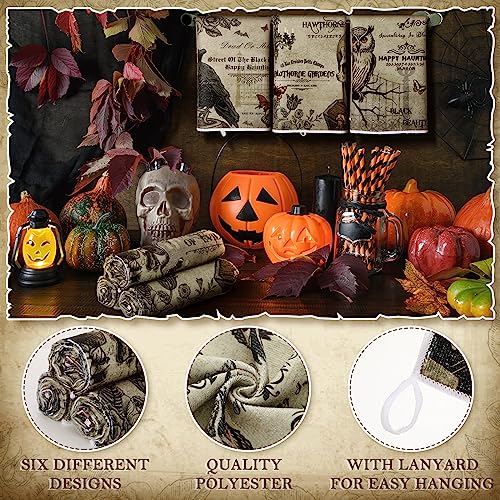 Halloween Kitchen Hand Towels Set - Classic Gothic Vintage Style 6 Pcs