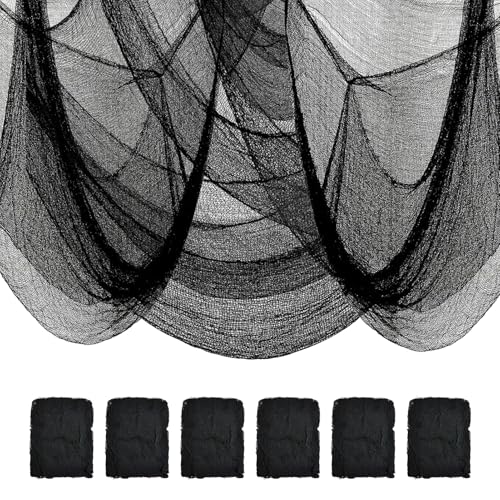 Halloween Creepy Cloth - Black 6 Pack, Spooky Fabric for Haunted House Decor, Indoor & Outdoor Use 30x72 inch