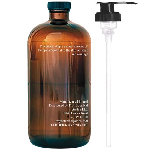 Pumpkin Seed Oil 16 fl oz (Glass Bottle) - USDA Organic Cold Pressed - 100% Pure and Natural - Hexane Free, Phthalate Free - Skin, Hair, Body, Massage Oil