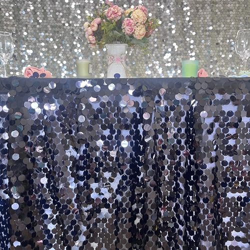 Large Black Sequin Table Skirt for 9 Ft Rectangle or Round Tables - Elegant Party Decor
