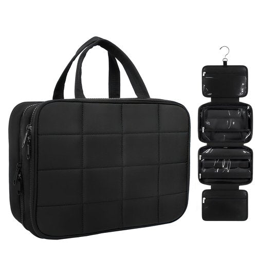 CONBOLA Hanging Travel Toiletry Bag for Women - Makeup Bag & Jewelry Organizer - Cruise Essentials & Vacation Must Haves - Portable Makeup Organizer for Toilets, Cosmetics, Rings & Necklaces.(Black)