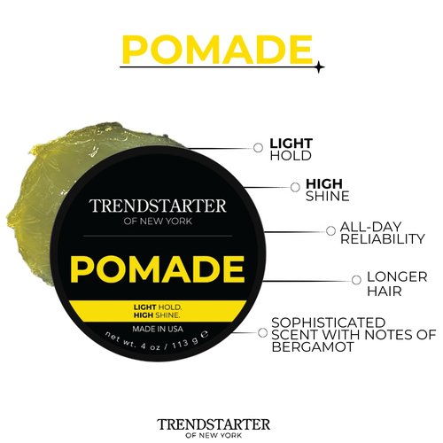 TRENDSTARTER Classic Pomade - Light Hold & High Shine | 4oz Water-Based Formula for All-Day Smooth Finish