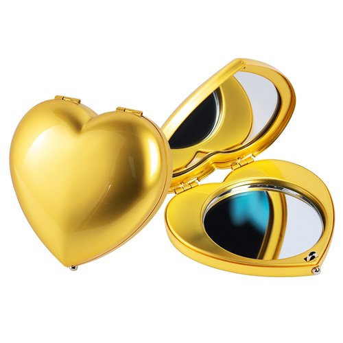 EYIWEITING Mini Heart Compact Mirror,Compact and Beautiful, Portable 1X/2X Magnifier, Sturdy, Perfect for Gifts (Pearl Gold)