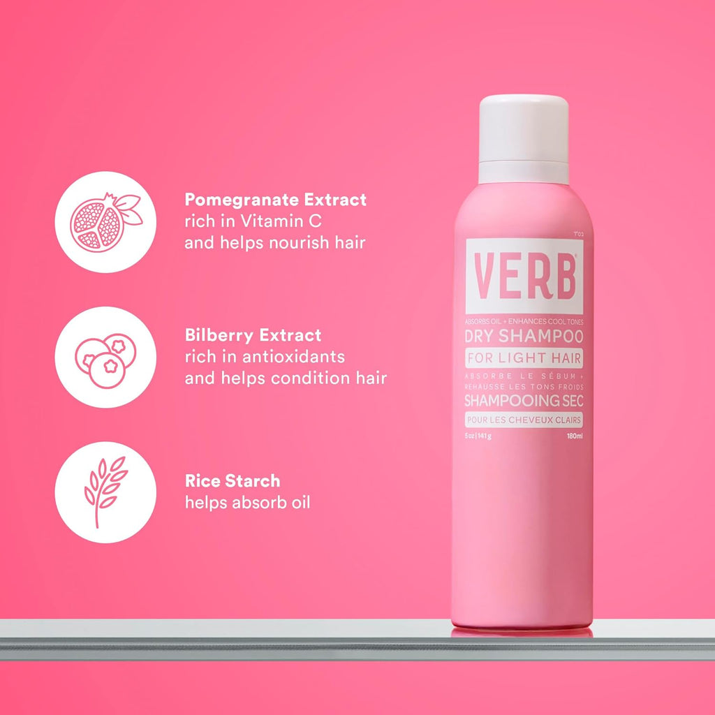 VERB Dry Shampoo Light - Refreshing Spray to Absorb Oils & Extend Styles - Vegan, Paraben-Free for Light Tones