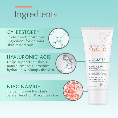 Avène Cicalfate+ Hydrating Skin Recovery Emulsion - 24HR Barrier Restoration for Post-Procedure & Tattoo, 1.3 Fl Oz