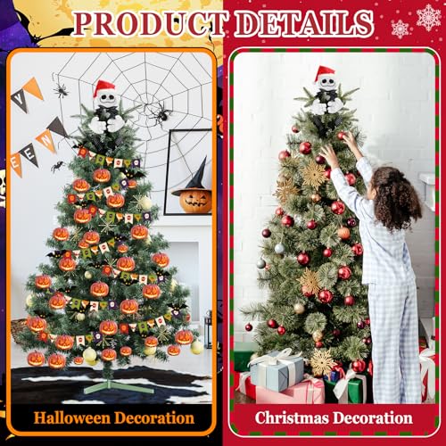 Halloween & Christmas Tree Topper Decorations - Cute Plush Jack Huggers with Santa Hat - Poseable Handmade Party Decor - Jack with Santa Hat Variation