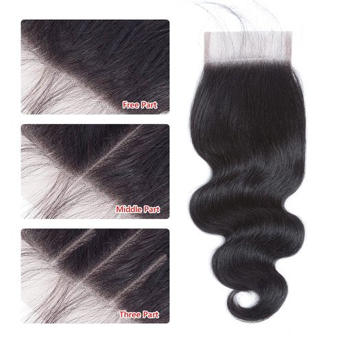 4x4 Lace Closure Body Wave Human Hair Transparent Lace Closure Human Hair 100% Unprocessed Brazilian Virgin 150% Density Body Wave Natural Black 20Inch