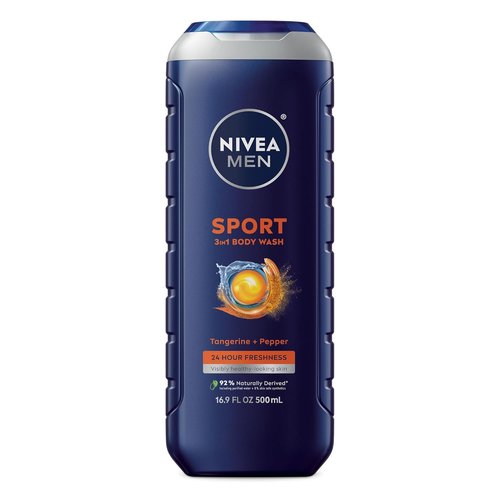 NIVEA Men Sport Body Wash - Revitalizing Minerals & Tangerine-Pepper Scent | 3-in-1 Vegan Formula, 16.9 Fl Oz