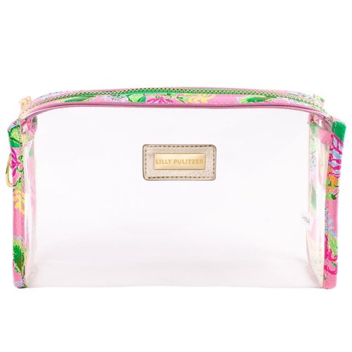 Lilly Pulitzer Clear Zipper Pouch, Cute Pencil Case for Adults, Travel Toiletry Bag, Small Pouch Bag for Supplies, Makeup or Toiletries (Via Amore Spritzer)