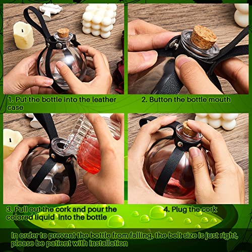 Halloween Glass Potion Bottles with Cork and Leather Belt Set - Witch Costume Accessories