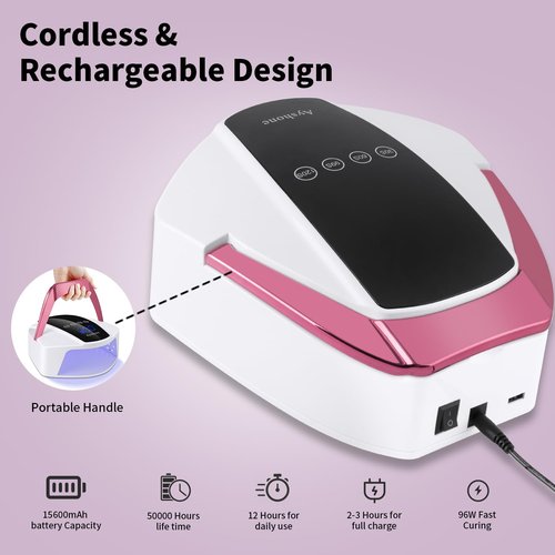 Ayshone Rechargeable UV LED Nail Lamp,96W Cordless UV Light for Nail Dryer with 48 Lamp Beads,Auto Infrared Sensor and 4 Timers Nail Tools for Nail Polish (White)