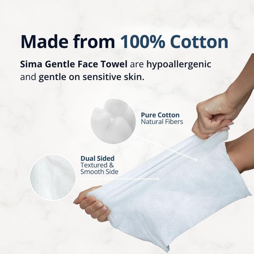 Sima Disposable Face Towels for Drying - 100% Cotton Face Wipes 50 Pack - Biodegradable Makeup Remover for Sensitive Skin, Gentle Clean Facial Cloth - Ultra-Soft & Lint-Free, Cruelty Free