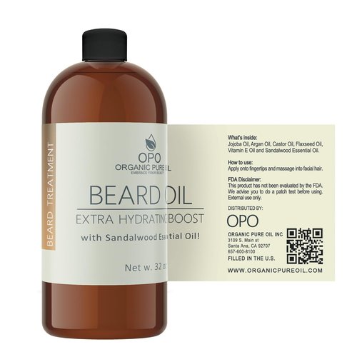 Sandalwood Beard Oil - Natural Non-GMO Hydrating & Conditioning Blend - 32 oz for Silky Smooth Growth