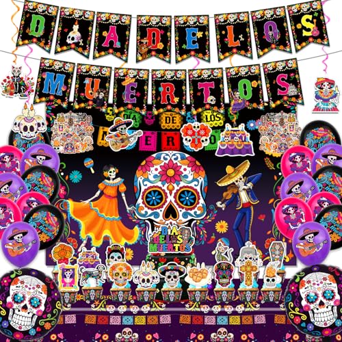 Red Dia De Los Muertos Party Decorations Kit 162 pcs for Halloween & Celebrations