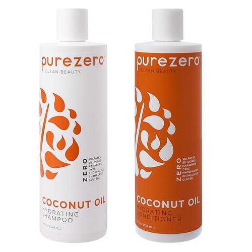 PureZero Coconut Oil Shampoo & Conditioner Set - Vegan, Hydrating Formula for Dry or Color-Treated Hair | 2 × 12 oz