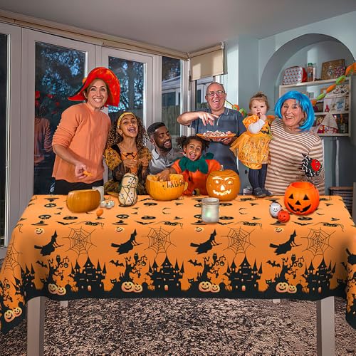 Halloween Tablecloth 3 Pcs Set Waterproof Plastic Rectangular Table Cover with Bat Pumpkin Ghost - 54x108 Inch - Variation of THIS listing