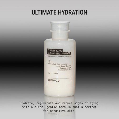 JUNO & Co. JADE Clarifying Cleansing Powder, Refillable Enzyme Face Cleanser, Gentle Exfoliating Powder-to-Foam Cleanser with Rice & Papaya Enzymes, For Smooth Hydrated Skin, 35g