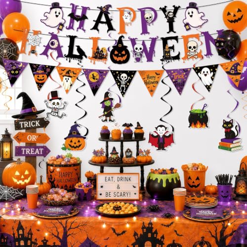 Halloween Party Decorations Kit - 22Pcs Foil Balloons Banner Swirls - Holiday Festive Decor