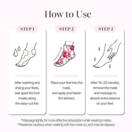 Koelf Rose Petal Satin Foot Mask (10pairs) - Intensive Nourishing Socks, Rose Scented Foot Repair Masks with Peptide, Collagen, Shea Butter, Urea for Silky Smooth Feet, Foot Treatment, Body Mask