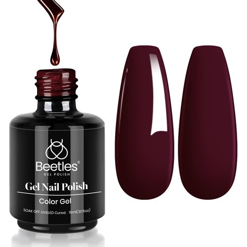 Beetles Red Gel Polish - Merlot Wine 15ML/0.51Fl Oz, Maroon Dark Red Gel Nail Polish, Soak Off UV LED Lamp Burgundy Wine Color Nails Art, Long-Lasting Manicure Salon DIY Home Gifts for Woman