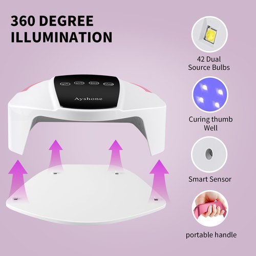 Ayshone Rechargeable UV LED Nail Lamp,96W Cordless UV Light for Nail Dryer with 48 Lamp Beads,Auto Infrared Sensor and 4 Timers Nail Tools for Nail Polish (White)