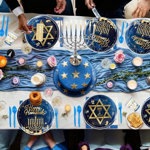 Hanukkah Disposable Paper Plates - 7 & 9 Inch Festive Dinnerware Set for Holiday Parties