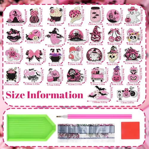 Halloween Diamond Art Magnet Kit - Pink Spooky Decor, 30 Pieces (Variation: Halloween)