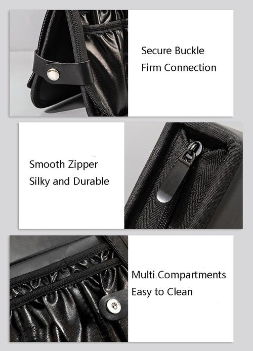 COSHINE Waterproof PU Black Professional Makeup Brush Organizer Bag, 14-HOLE Cosmetic Brushes Stand-Up Design for Organized Storage (Brushes Not Included)