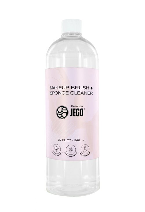 JEGO Makeup Brush + Sponge Cleaner Solution - Ideal for Removing Makeup, Dirt, & Oil - Make Up Brush Cleanser - Hypoallergenic & Plant-Based Solution - 32 Oz